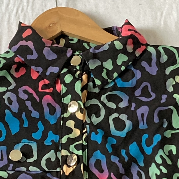 BNWT New Collection Women's Gold Buttons Down Dress Shirt Rainbow Sz UK Large - Picture 4 of 10